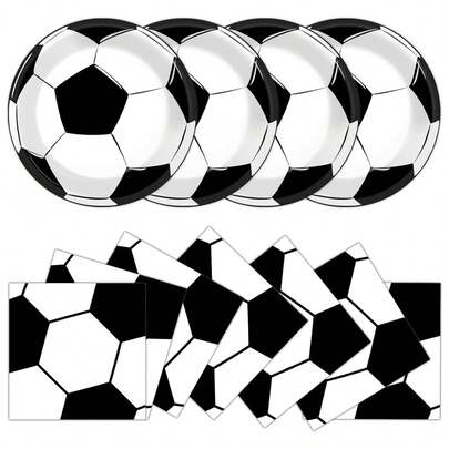 24 Guests Soccer Paper Plates Napkins, 7/9"Cake Dessert Dinner Plates, Soccer Party Supplies Tableware Set, Disposable Paper Dinnerware Decoration Food Trays For Sport Themed Birthday Party Baby Shower For World Cup