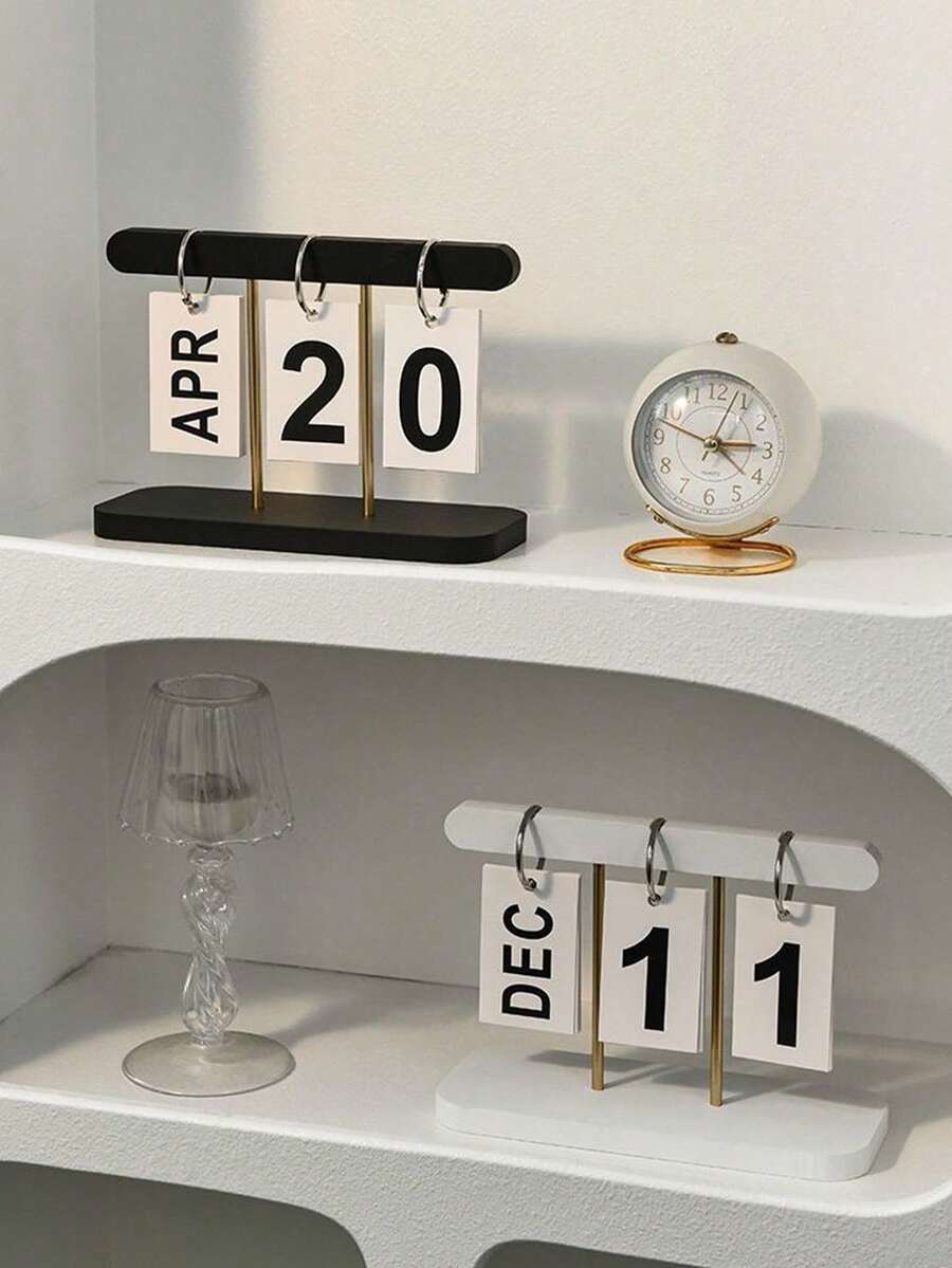 1pc Nordic Minimalist Creative Flip-Style Desktop Calendar Decor, Durable Plastic Material, Suitable For Living Room, Dining Table, Coffee Table, Office Desk, Home Decor, Back To School Essential, Desktop Decoration, Phone Sticker, Office, Study Supplies, School Use, School Supplies, Cardboard - A - View 1
