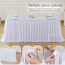 1 pièce Jupe de table en polyester blanc, convient pour les tables rectangulaires de 72 pouces/183 cm, résistante aux plis et facile à nettoyer, nappe à volants, convient pour les tables de gâteau d'anniversaire, les banquets, les mariages, les douches de mariée et diverses célébrations de fête - Blanc - Voir 10