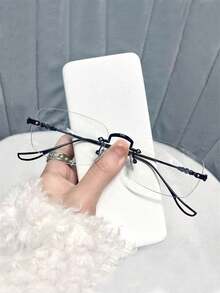 Ultra-Light Frameless Glasses (Non-Prescription), Designed For High-End Individuals. Featuring High-Definition Resin Lenses With Excellent Durability, Flat Lenses Suitable For Commuting, Office, Entertainment And Daily Smartphone Use. - A - View 2