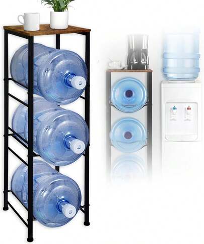 Estante para Garrafon de Agua 3 Niveles con Tablas, Porta Garrafon,Estante de Almacenamiento,Soporte para Botella de 5 Galones, Rack de Acero Inoxidable Estable y