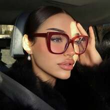 1 Pair Women's Burgundy Square PC Frame Vintage Plain No-Degree Glasses, Suitable For Daily Wear, Transparent Eyewear Accessories, Women & Student Glasses Accessories - Burgundy - View 3