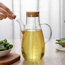 1pc Heavy Duty Glass Oil Bottle - Leak-Proof Kitchen Essential, Marked Scale, Multipurpose Bottle For Cooking Oil, Soy Sauce, Vinegar, Household Seasoning Container - Multicolor - View 4