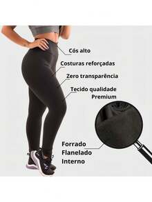 Kit 2 Calça Termica Flanelada Legging Academia Suplex Grossa Modeladora Leg Cintura Alta Peluciada - Preto - Visão 2
