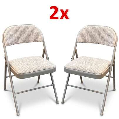 Heavy Duty Steel Metal Frame Folding Chair With 2x Deluxe Fabric Padded Back Rest