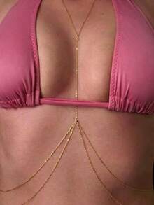 1 pieza Cadena de Body de bikini con borlas doradas sexy, accesorio de joyería de moda para fiestas y playa para mujeres - Dorado - Ver 8