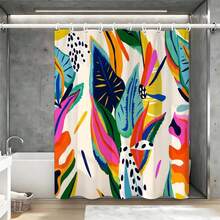 充满活力的热带植物彩色艺术浴帘，防水防霉涤纶材质，现代大胆的浴室装饰配件，带挂钩，加厚隐私帘，适用于淋浴房和浴缸，易于安装、清洁和快干，时尚植物图案浴帘，不褪色，防水，必备淋浴配件 - 粉紅紫 - 查看 4
