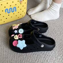 Sandal Selop Mary Jane Serbaguna untuk Wanita, Sepatu Kasual Slip-On Nyaman dan Berongga untuk Musim Panas, Desain Lucu - Hitam - View 3