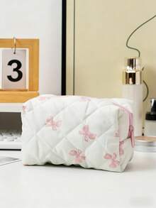 1pc Quilted Bow Makeup Bag, Mini Cosmetic Bag, Women's Minimalist Zipper Travel Pouch, Lipstick Organizer, Portable Travel Toiletry Bag, Large Capacity Cute Wash Bag, Multi-Function Storage Pouch, Sanitary Pad/Tampon Holder, Zipper Wallet, Travel Essentials, Cruise Essentials, Dorm Essentials, Travel Accessories, Home Organizer, Suitable For Home Organization And Outdoor Travel, Business Travel, Beach Vacation - Multicolor - View 20