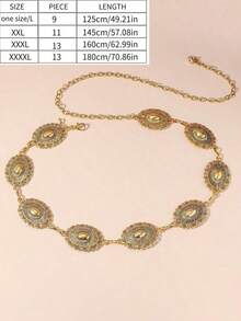 1pc Oversize/Plus Size Western Style Belt, Material Women's Waist Belt/Chain, Bohemian Vintage Floral Engraved Matte Black Textured Metal Waist Chain, Suitable Pairing With Western Jeans, Casual, Beach, Party, Festival, XXL Size, New Year - 金子 - 查看 2