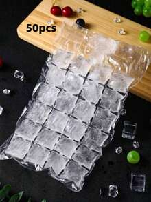 50pcs Self-Sealing Disposable Ice Cube Bags, Clear Plastic Freezer Ice Maker Bags For Drinks & Cocktails - Multicolor - View 14