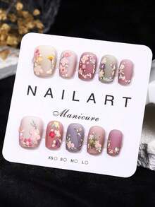 Purely Handmade Nail Art, 10-Piece Set, Pink, Short Trapezoid, Beauty, Fragrance Style, French Tip Nails, Press On Nails, New Years Nails, Valentines Nail, Uv Light Nails, Summer Nails, Matte Manicure, Wearable Nail Art, Elegant And Generous Design Nail Supplies Nails - SG2-551 - 查看 2