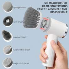 Bàn chải vệ sinh xoay sạc điện, bàn chải điện không dây dùng để làm sạch gạch lát phòng tắm và nhà bếp với màn hình LED, 2 chế độ tốc độ, 7 đầu làm sạch thay thế, tay cầm có thể điều chỉnh và tháo rời, dung lượng pin: 2000mAh. - Mẫu cầm tay cổ điển - Xem 6