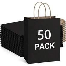 50 Pack 8x4.75x10 Inch Plain Medium Paper Bags With Handles Bulk, Brown Kraft Craft Gift Bags, Grocery Shopping Retail Birthday Party Favors Wedding Sacks (Natural Brown, 50pcs) - Xem 1