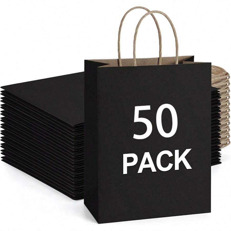 50 Pack 8x4.75x10 Inch Plain Medium Paper Bags With Handles Bulk, Brown Kraft Craft Gift Bags, Grocery Shopping Retail Birthday Party Favors Wedding Sacks (Natural Brown, 50pcs) - Xem 1