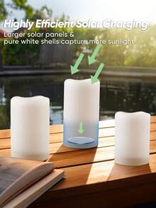 Outdoor Solar Powered Candles - Flameless Pillar Waterproof Solar Charging Candle Set, Warm White LED Lights, Includes Rechargeable Solar Battery, For Patio Decor, Sizes 3.25"X4" 5" 6" - Solar Column Wax - View 5
