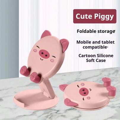 粉色卡通风格桌面手机支架，便携式可折叠智能手机和平板电脑支架