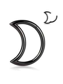 1pc Stainless Steel Seamless Hinged Segment Ring, Moon Shape, Suitable For Nose Septum And Ear Piercing, Unisex Daily Wear - Multicolor - View 4