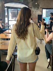 2026 Spring New Arrival Retro American Style Loose Long Sleeve Striped & Floral Print Shirt For Women - Yellow - View 5