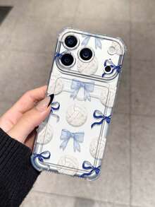 Bow-Knot Volleyball Bow Minimalist Card Slot Shockproof Phone Case Compatible With Apple 17/16/14 Pro Max, High-Quality New Model 13, 15, Ins Style 12/12 Pro, 11, 15 Pro Max, 16 - Clear - View 4