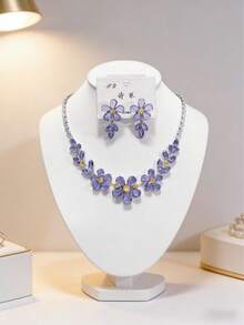 1 Set Plum Blossom Zirconia Necklace & Earrings Set - Multicolor - View 4