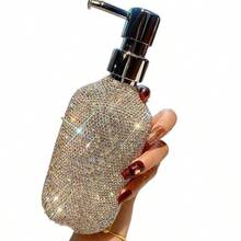 500ml Diamond-Encrusted Large-Capacity Shampoo Water Refillable Press-Type Shower Gel Lotion Empty Bottle Household Creative Diamond-Encrusted Hand Soap Bottle Bathroom Shower Gel Refillable Bottle Press-Type Shampoo Suitable For Hotel And Home Use Refillable Bottle - White - View 7