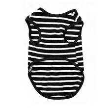 1pc Pet Vest, Black & White Striped Pattern, Breathable Soft Vest, Anti-Flea & Anti-Shedding, Suitable For Indoor & Outdoor Cats/Dogs - Black - View 7