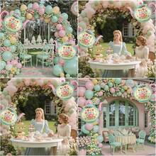 茶会装饰：103 件套。轻盈的茶会气球拱门和花环套装，采用粉色和绿色茶壶造型的聚酯薄膜气球，适合“一起来喝茶吧”主题生日派对、洗礼、性别揭晓派对、春季花园或茶会装饰（茶会）等女性活动。 - 查看 4