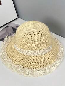 1pc Lace Trim Summer Beach Sun Hat - 1PC - View 3