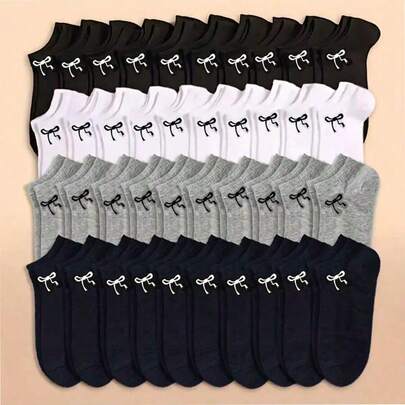 5/10 Pairs Solid Color Bow Short Socks, Suitable For Students All Seasons Sports Socks, Christmas Gift Socks For Girls