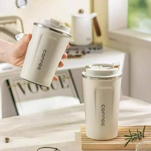 1pc Large Capacity 304 Stainless Steel Coffee Mug, Leak-Proof Insulated Coffee Cup With Lid, Portable Water Bottle Drinkware, 510ML Double-Layer Drinking Cup, Suitable For Student & Adult, Use In Home, School, Office, Picnic, Camping, And Car