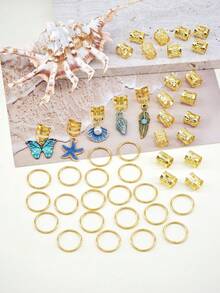 45pcs Baroque Style Ocean Elements Hair Accessories, Suitable For Summer Hairstyle Decoration, Suitable For Dance, Party, Music Festival And Other Occasions - Gold - View 4