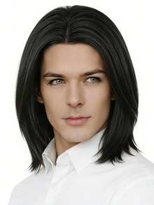 Short Black Middle-Parted Wig For Men, Heat-Resistant Synthetic, Fashionable For Parties And Cosplay, Halloween - Multicolor - View 2