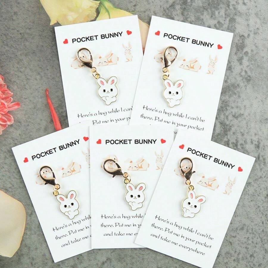 3 piezas/5 piezas/10 piezas Lindo llavero colgante de conejo, viene con tarjeta de saludo positiva de conejo, regalo de Pascua para amigos, lindo llavero abrazo de bolsillo de conejo, mejor amigo/hija Navidad Cumpleaños Inauguración de la casa Recuerdo - Multicolor - Ver 1