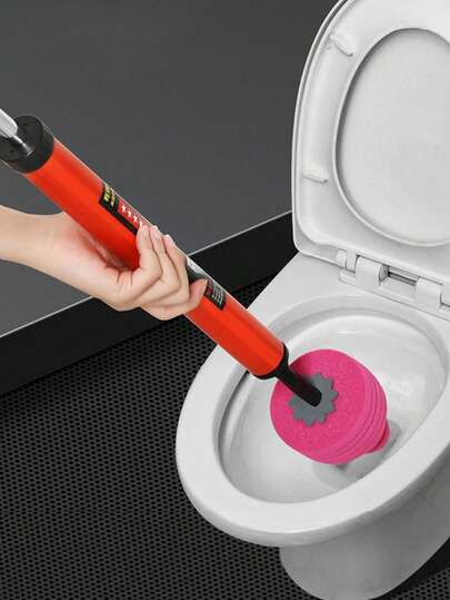 1PC Upgraded Heavy-Duty Toilet Drain Cleaning Tool, Equipped With A Red Rubber Handle And Red Plastic Head - Efficiently Unclogging Blockages In Toilets, Sinks, And Showers - Durable Pipe Maintenance Equipment, Comfortable Grip, Sturdy Structure, Household Bathroom Pipe Unclogging Tool