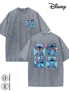 Disney-Licensed Men's Cotton T-Shirt For The 2026 Family Holiday. Featuring A Stitch Motif, Washed Crew Neck, Soft And Comfortable Feel, Easy Care And Suitable For Various Occasions Such As Holidays, Everyday Life And Commuting – Full Of Festive Spirit. - 灰色 - 查看 1