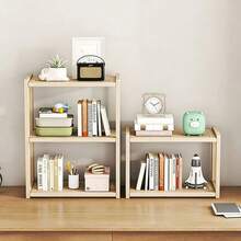 极简桌面书架，多层储物架，适用于宿舍/家庭，学生书桌收纳架，木质多层桌面书架，学习桌书架 - 杏色 - 查看 5