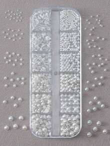 1.5/2/2.5/3/4/5Mm Mixed Half Pearl Nail Charms 1 Box Of Flat-Back White Half Round Pearls Flat-Back White Pearl Home And Professional Nail Art, Face Makeup And (1.5/2/2.5/3/4/5Mm) Nail Gems Nail Supplies Nails - White - 查看 2