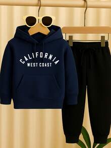 California Children's Fleece Tracksuit Set - 藏蓝色 - 查看 1