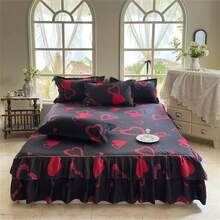 3pcs Bedskirt Set (1 Bedskirt + 2 Pillowcases, No Pillow Insert) Printed Bedskirt Anti-Slip Bedding Set, Suitable For Bedroom And Guest Room - Heart to Heart - View 3