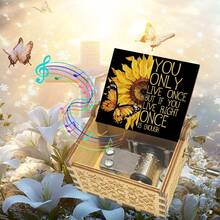 手摇木质音乐盒 - “你是我的阳光”向日葵蝴蝶图案，无需电池，完美的励志礼物 - 復古向日葵音樂盒 - 查看 8