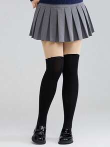 1双假过膝高筒袜，黑色图案，透视薄丝袜 - 彩色 - 查看 6