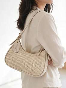 Túi dệt mùa hè thiết yếu, túi đeo vai thời trang tối giản, túi xách tay đa năng cho nữ đi làm, túi xách tay thanh lịch, túi đeo nách phong cách Y2K, ví - trắng - Xem 9