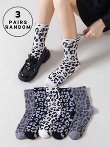 1/3/6 Pairs Spring/Summer Random Leopard Print Breathable Socks, Suitable For Campus, University, School Party, Casual Daily Wear, Soft & Comfortable Mid-Calf Socks For Men & Women - Multicolor - View 6