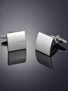 2pcs Geometric Silver Square Cufflinks, French Business Men's Suit Shirt Cufflinks - Silver - View 4