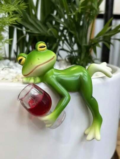 1件青蛙雕塑，花园装饰，青蛙雕像摆件，盆栽植物装饰，花园青蛙摆件，仙女花园配件，家居阳台草坪露台装饰
