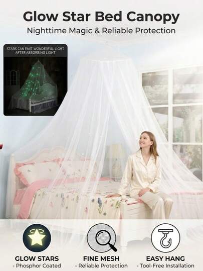 1pc Luminous Bed Awning/Ultimate Insect-Proof Mosquito Net-Reliable High-Density Fine Net-Easy To Hang Single-Point Dome Mosquito Net, Bedroom Decoration-Perfect Choice For Outdoor Camping And Fishing.