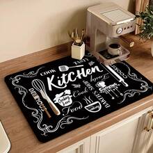 1pc Square Skull & Coffee Pattern Mat, Soft Rubber Backed Heat Insulation Pad, Desk Protector, Coffee Machine Mat, Kitchen Drainage Mat, Home & Kitchen Dining Mat - Multicolor - View 4
