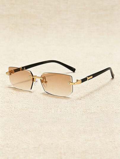 1 Pair Small Frame Rimless Fashion Glasses, Y2K Style, Suitable For Beach, Driving, Daily Wear, Versatile Gift