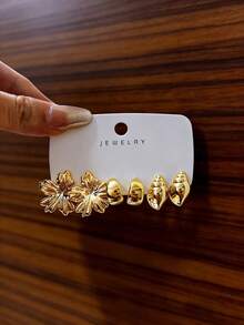 3-9对装厚金耳环套装，低过敏性厚金耳环，适合女性佩戴，可作节日礼物和日常佩戴 - 金色 - 查看 10